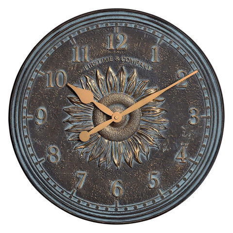 FirsTime & Co. Verdigris Calisto Sunflower Outdoor Wall Clock and Thermometer...