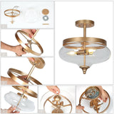 Semi Flush Mount Ceiling Light, 3-Light Gold Close to Ceiling Light Fixtures ...