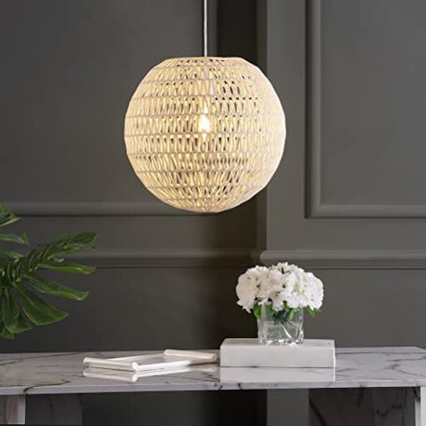 JONATHAN Y JYL6503B Luna 15.75" 1-Light Bohemian Modern Woven 15.75 in, Cream