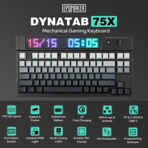 EPOMAKER DynaTab 75X Wireless Gaming Keyboard with Custom Dot-Matrix RGB LED ...