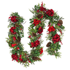 National Tree Company Pre Lit Artificial Garland, Green, Decorated with Flowe...