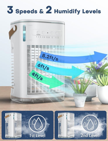 Mini Air Conditioner, 3 IN 1 Portable Desk Fan w/5400mAh Battery, 3 Speeds, R...