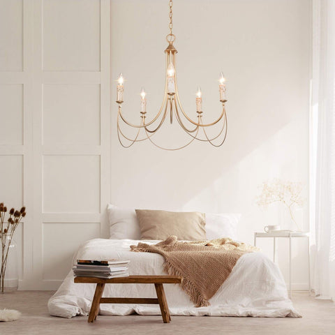 classy leaves Gold French Country Chandeliers for Dining Rooms, 5-Light Moder...