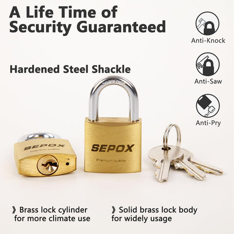 SEPOX&#174; 16 Pcs Pack Solid Brass Padlock with Same Keys 24 Pcs, Heavy Duty &