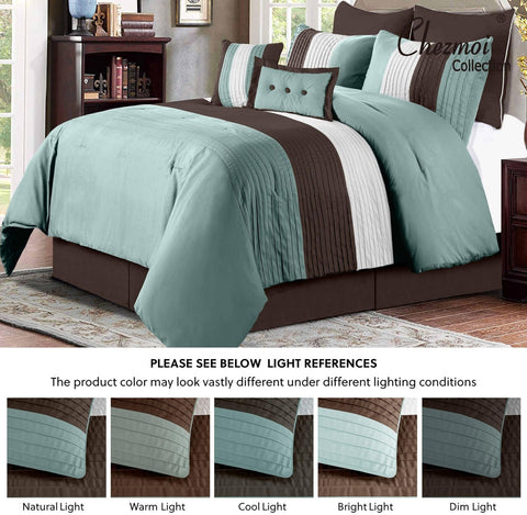 Chezmoi Collection Loft 8-Piece Luxury Striped Comforter Set (Full, Blue/Beig...