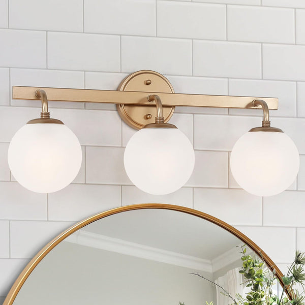 Uolfin Bathroom Light Fixtures, Gold 3 Light Vanity Lights Modern Globe Frost...