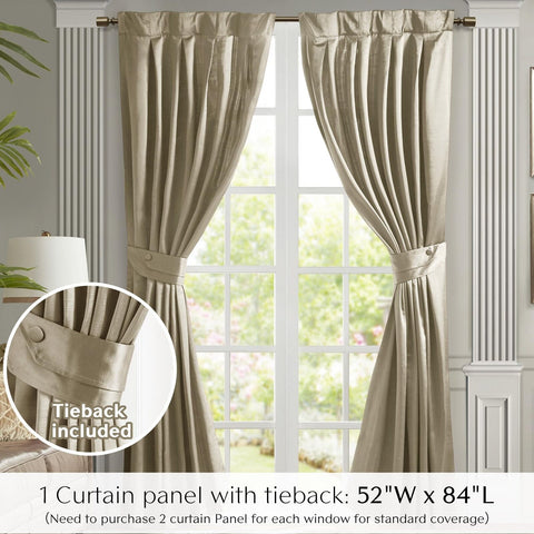Satin Window Curtain Single Piece Luxurious Curtain for Living Room Window, L...