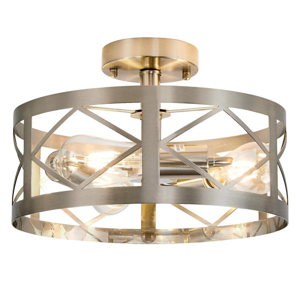 Modern Semi Flush Mount Ceiling Light Brushed Nickel 3-Light Round Lighting F...