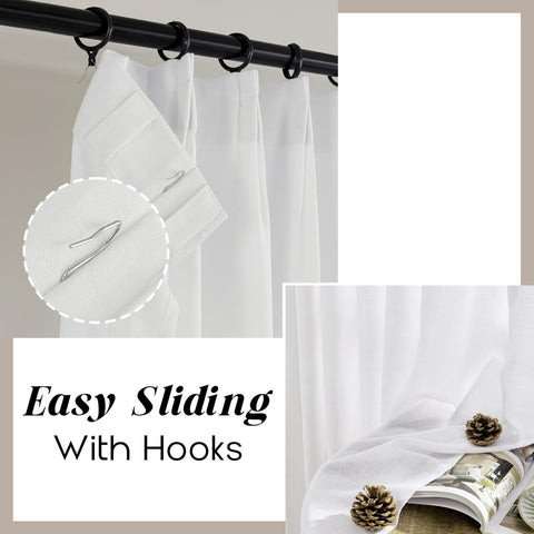 SHINELAND White 120 Inch Tall Curtains for Living Room Linen Pinch Pleated wi...