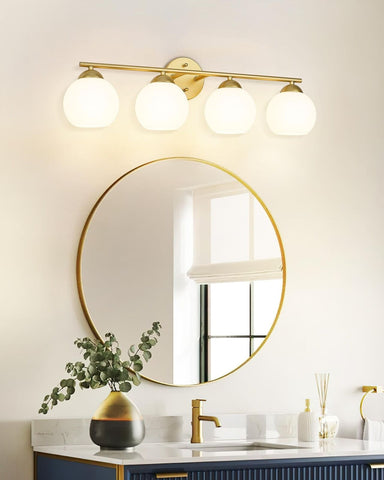 Emak Modern Gold Bathroom Light Fixtures Over Mirror, 4 Light Bathroom Vanity...