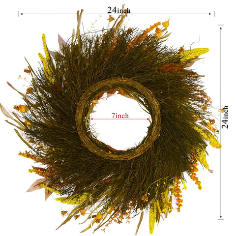 Fall Wreath 24 Inches Large Farmhouse Autumn Harvest Wreaths with Straw Wheat...