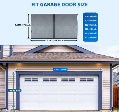 Garage Door Screen For 1 Car 10x8FT, Magnetic Screen Garage with Retractable ...