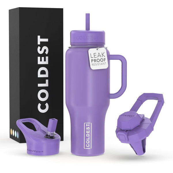 Coldest Tumbler with Handle & 3 Lids, 100% Leak Proof Water Bottle with Straw...