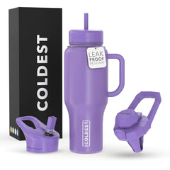 Coldest Tumbler with Handle & 3 Lids, 100% Leak Proof Water Bottle with Straw...