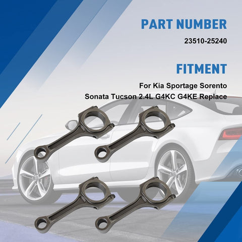 Connecting Rods 4pcs fits for Hyundai Sonata Tucson Santa Fe 2.4L 2006-2012, ...