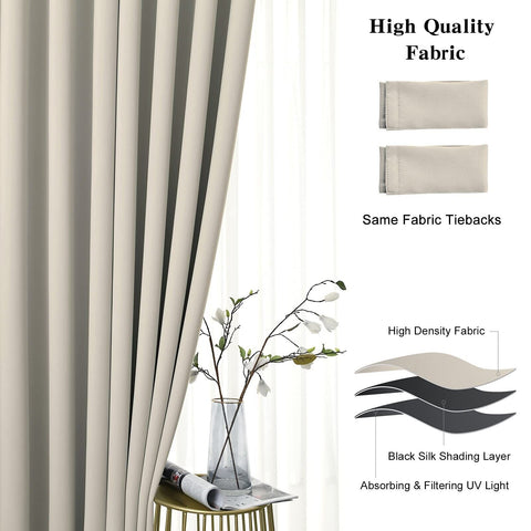 100% Blackout Curtains 106 inch Length for Bedroom, Thick Noise Reduction The...