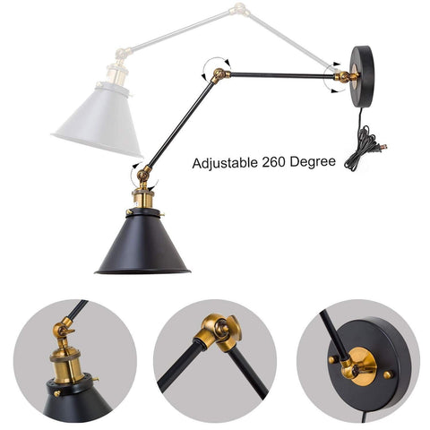 LNC Black Wall Sconces, Swing Arm Wall Lamp with Antique Brass Finish, Adjust...