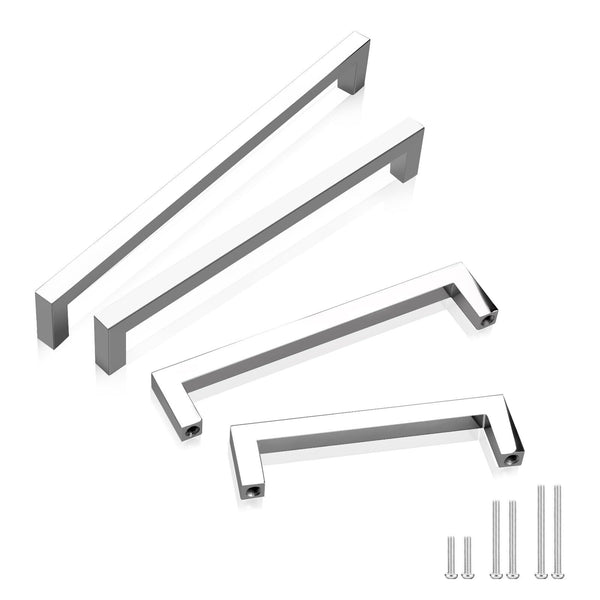 GOBEKOR 25 Pack Solid Cabinet Pulls Polished Chrome Square Bar Drawer Pulls 5...