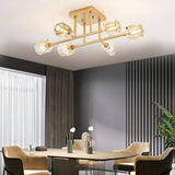 6-Light Industrial Semi Flush Mount Ceiling Light Fixture Brushed Gold, 24 In...