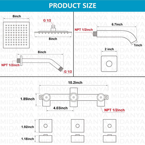 Midanya 3 Handle Tub Shower Faucet with Tub Spout,8-inch Rainfall Bathtub Rai...