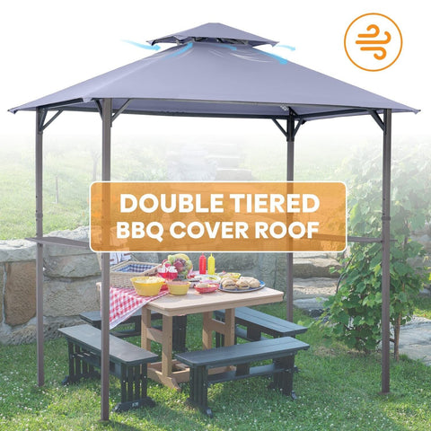 Grill Gazebo Replacement Canopy Roof, 5'x8' Outdoor BBQ Gazebo Top, Double Ti...