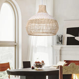 Arturesthome 1 Light White Handwoven Rattan Boho Pendant Light, Wicker Hangin...