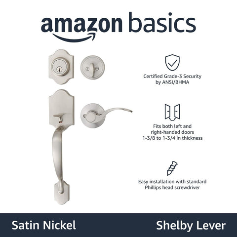Amazon Basics Handleset with Shelby Lever - Single Cylinder Packs, Satin Nick...