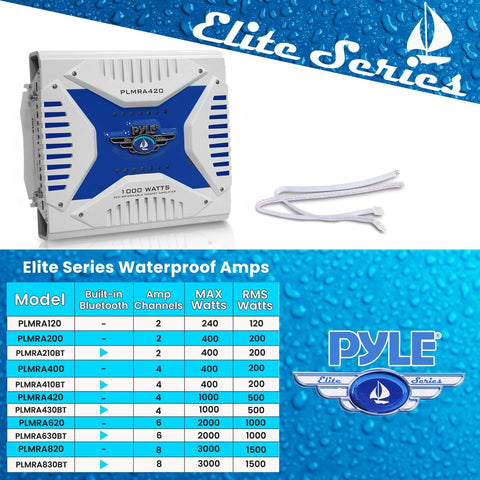 Pyle Hydra Marine Amplifier - Upgraded Elite Series 1000 Watt 4 Channel Bridg...