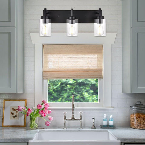 VINLUZ Vanity Bathroom Light Fixture Black 3 Lights Rustic Wall Sconce Lighti...