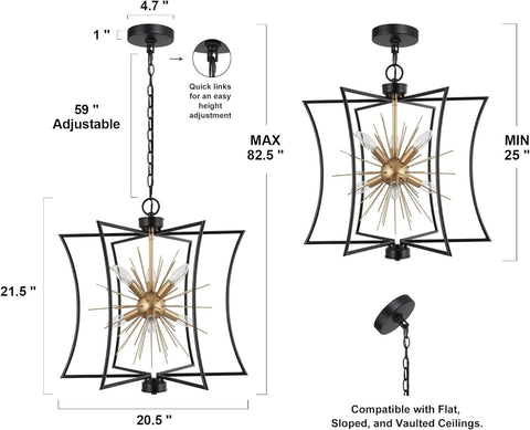 Durent Lighting Modern Black and Gold 6-light chandelier, &