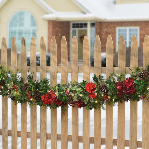 National Tree Company Pre Lit Artificial Garland, Green, Decorated with Flowe...