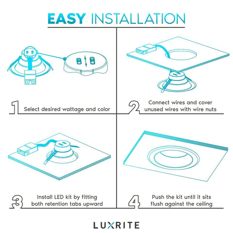 LUXRITE 8 Inch Commercial LED Downlight with J-Box, 25/29/33W, 4 Color Select...