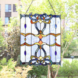 Bieye W10042 Baroque Tiffany Style Stained Glass Window Panel with Chain, Blu...