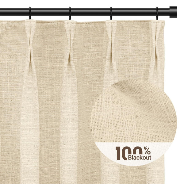 100% Blackout Shield Pinch Pleated Curtains 84 Inch Length 2 Panels Set, Line...
