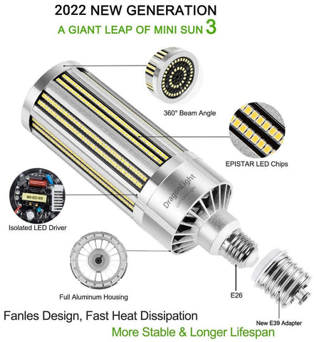 DragonLight 100W Commercial Grade Corn LED Light Bulb Fanless(800 Watt Replac...