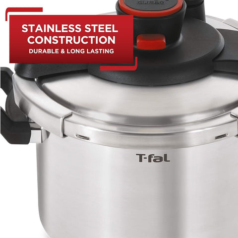 T-fal Clipso Stainless Steel Pressure Cooker 8 Quart 8-Quart, Silver