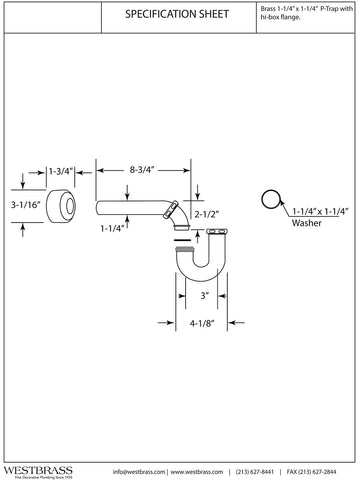 Westbrass A401-1-62 x 1-1/4" P-Trap with High Box Flange, Matte Black