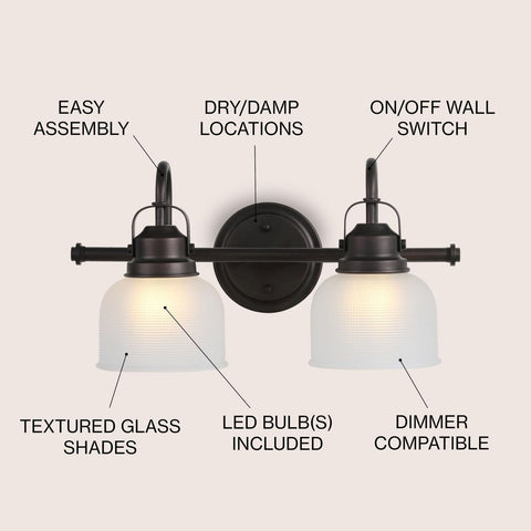 JONATHAN Y JYL7408C Virginia 17.25" 2-Light Metal/Glass LED Traditional Class...