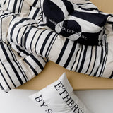 KAREVER Striped Comforter Queen Black White Comforter 3 Pieces Soft Stripes C...