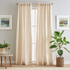 Peri Home 100% Linen Back Tab Lined Curtain, 84" Panel Pair, Beige