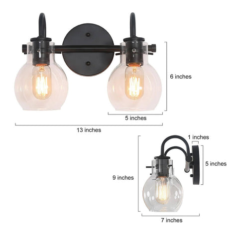 KSANA Black Bathroom Light Fixtures, 2-Light Modern Farmhouse Black Vanity Li...