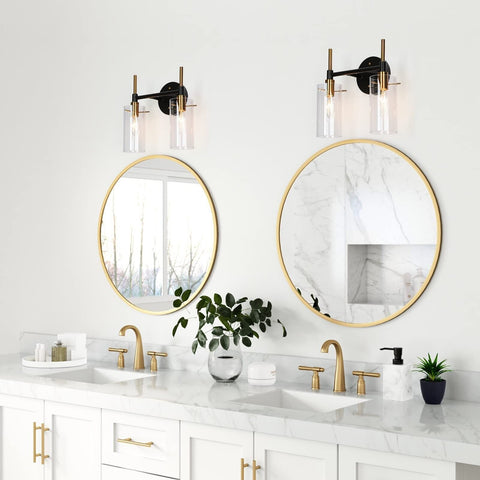 Durent Lighting Farmhouse Bathroom Light Fixtures, Black Gold 2-Light Vanity ...