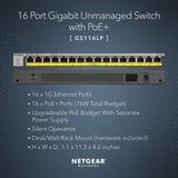 NETGEAR 16-Port Gigabit Ethernet Unmanaged PoE Switch (GS116LP) - with 16 x P...