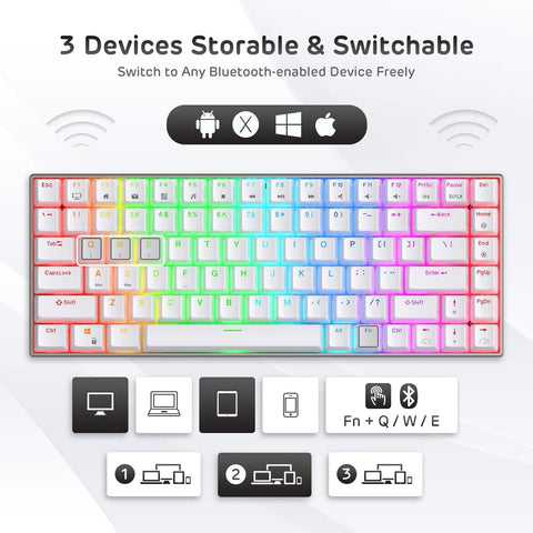 RK ROYAL KLUDGE RK84 Pro RGB 75% Triple Mode BT5.0/2.4G/USB-C Hot Swappable M...