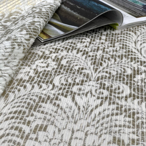 always4u 100% Blackout Damask Foil Print White and Gold Ridged Velvet Curtain...