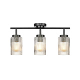 Globe Electric 64000044 3-Light Track Lighting, Ribbed Glass Shades, Matte Bl...