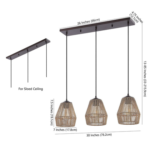 JONATHAN Y JYL1124A Ibiza Island 30" 3-Light Seagrass/Metal Bohemian Coastal ...