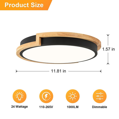 Dimmable Wood LED Flush Mount Ceiling Lights, 5CCT 2700K-6000K Black Hallway ...