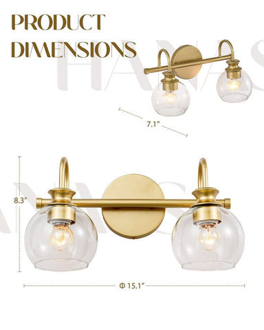 Bathroom Vanity Light Fixtures, 15 inch 2-Light Globe Bathroom Light Fixtures...