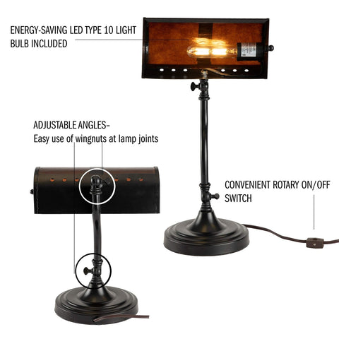 Lavish Home Banker's Lamp - Mission-Style LED Table or Desk Light with Amber ...